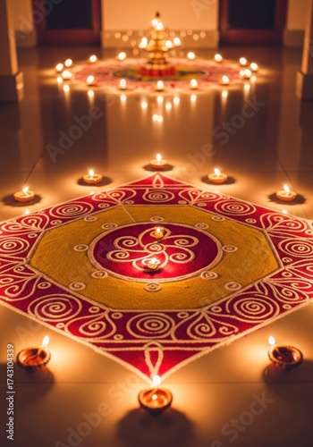 Diwali rangoli design with warm lights