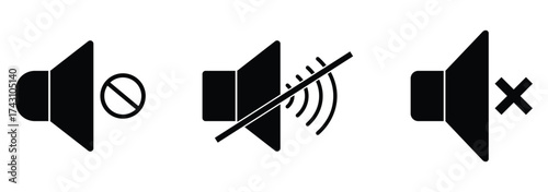 Set of no sound, No speaker icon. Sound Icons. speaker mute icon sign. Volume Off symbol. Silent mode icons. Speaker and mute icon set. eps 10