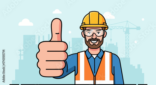 Construction Worker Giving Thumbs Up with Safety Gear.