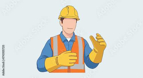 Construction Worker in Safety Gear Explaining Something with Hand Gestures.