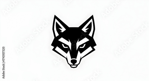 A minimalist black and white graphic illustration of a fierce fox head on a white background.