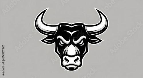 Monochromatic vector illustration of a fierce bull's head, designed as a powerful sports mascot or emblem.