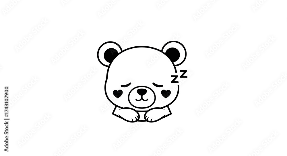 Fototapeta premium Adorable sleeping bear cub with hearts on cheeks, peaceful slumber