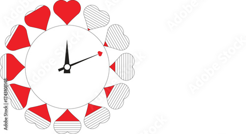 Creative heart shaped clock face with red and patterned elements telling time