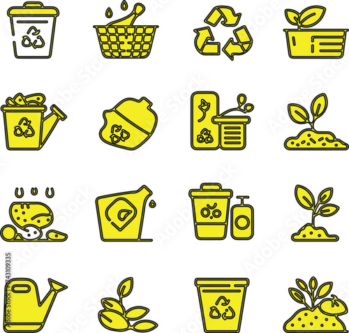 Eco friendly icons vector set of environmental symbols in yellow