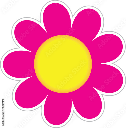 Bright pink and yellow daisy flower graphic perfect for spring and summer designs