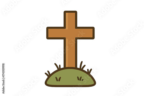 Wooden cross on grassy mound representing Remembrance Day  