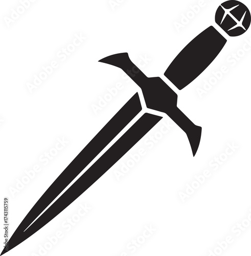 Dagger Sword Silhouette Icon  Medieval Weapon and Fantasy Blade Vector