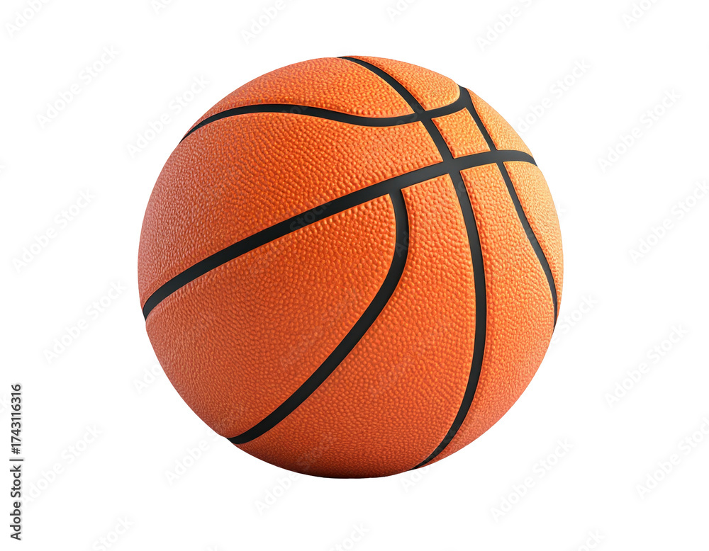 Fototapeta premium Detailed 3D rendering of a basketball against a black background, isolated