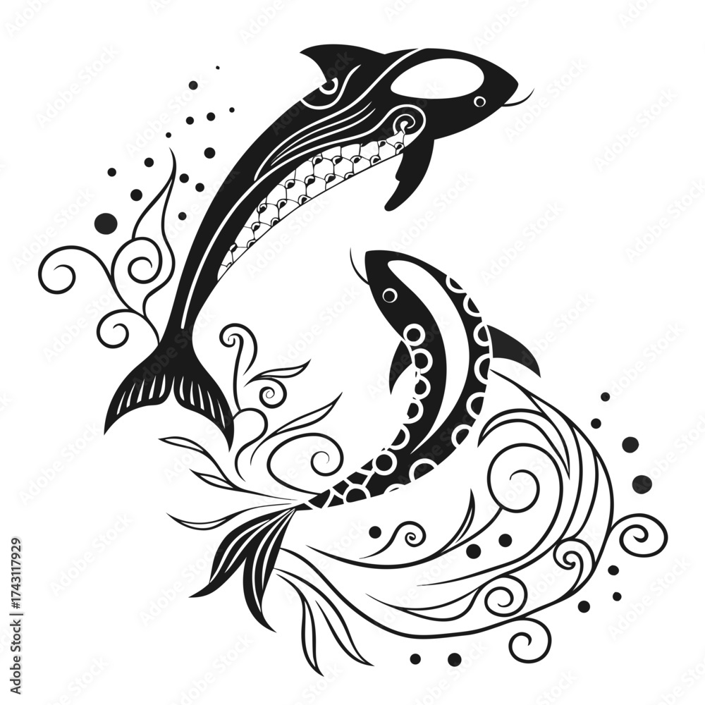 Obraz premium Black and White Water Silhouettes Minimal Liquid Outline Vector Set