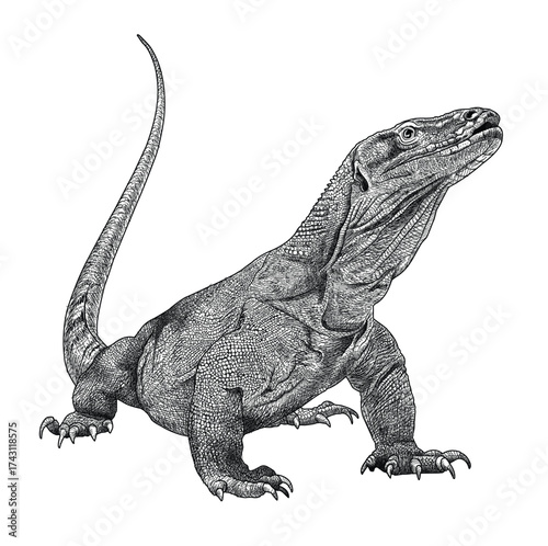 Hand drawn of Komodo dragon isolated on white