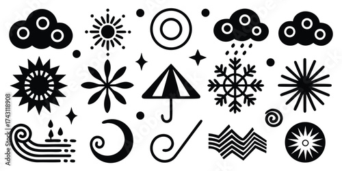 Collection of hand drawn weather icons and symbols for design projects
