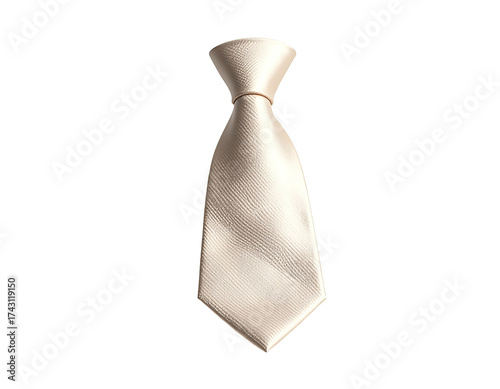 Cream-colored tie with a slight sheen, isolated on a stark black background