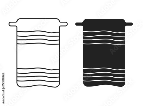 Minimalist towel icon vector set featuring clean line silhouettes of folded towels. Perfect for spa, bathroom, hygiene, or laundry-related design, branding, and illustration projects.