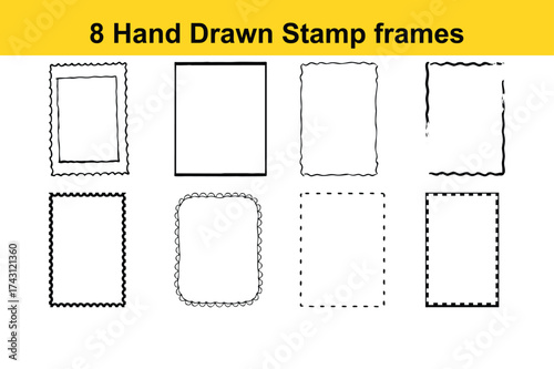 Vector art of eight hand drawn stamp frames