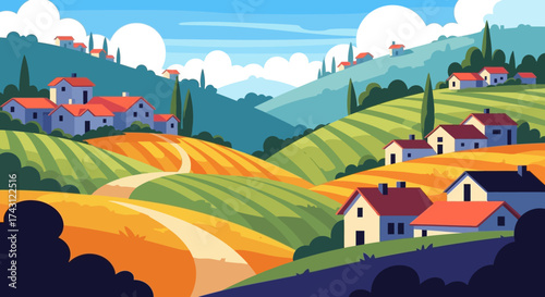 Tuscan Landscape with Rolling Hills and Charming Villages.