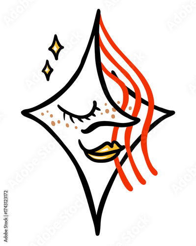 Stylized star – decorative vector illustration, trend, glamour, self-expression, dream, shining
