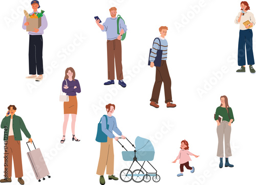 People in the city Walking, Shopping, and Using Phones