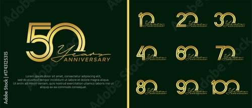 anniversary vector logo set, golden color with handwriting can be use for celebration