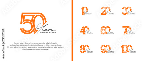 anniversary vector logo set, orange color and black handwriting can be use for celebration