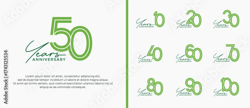 anniversary vector logo set, green color with handwriting can be use for celebration