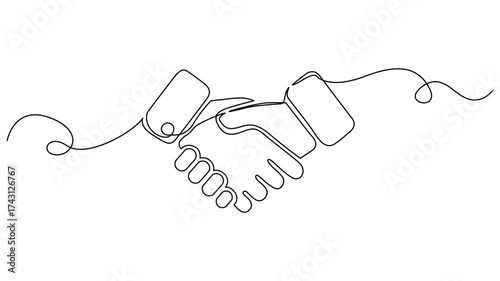 Continuous one line drawing of two hands shaking in agreement