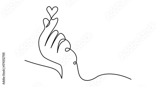 Minimalist line art of a hand forming a heart symbol