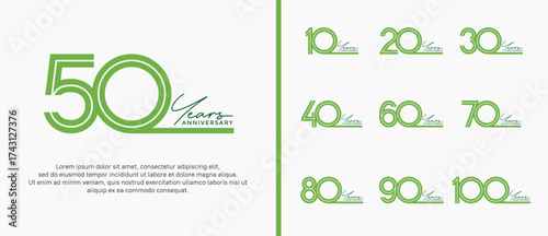 anniversary vector logo set, green color and black handwriting can be use for celebration