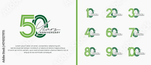 anniversary vector logo set, green color with handwriting can be use for celebration