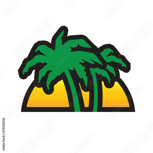 Cartoon Palm Trees Sunset or Sunrise Graphic

