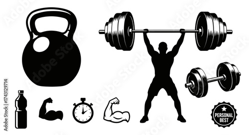 Fitness and Weightlifting Icon Collection Silhouette