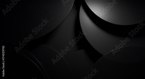 Minimal Black Abstract 3D Background with Curved Geometric Shapes and Smooth Shadows
