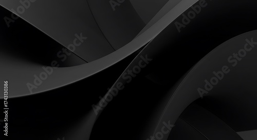 Minimal Black Abstract 3D Background with Curved Geometric Shapes and Smooth Shadows