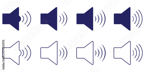 sound on off icons vector in line style . sound volume and mute icon. Volume allow and volume prohibit icon set. Sound and Mute. speaker icon with radiating sound waves illustration. eps 10