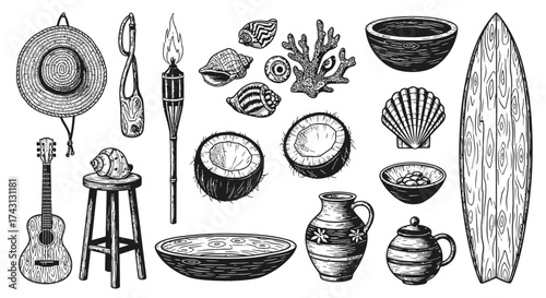 Tropical Island Objects Collection Illustration