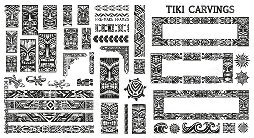 Hawaiian Tiki Carvings and Tropical Patterns Collection