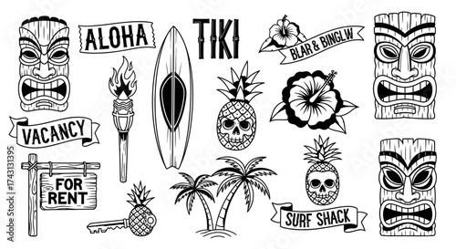 Hawaiian Tiki Tribal Vector Elements Collection