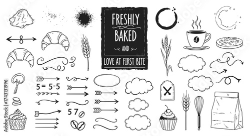 Hand Drawn Bakery and Coffee Elements Collection