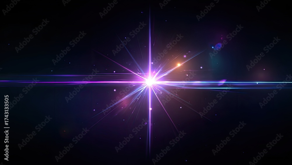 Fototapeta premium A vibrant, star-like burst of light with radiating rays against a dark, deep space