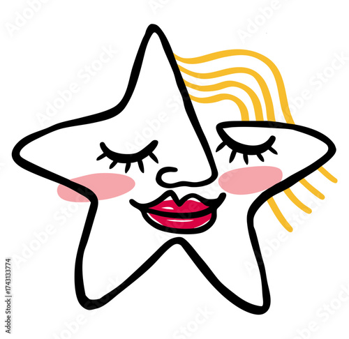 Decorative stylized star – vector illustration, new style, hairstyle, transformation, renewal, self-esteem, self-confidence, self-acceptance, personal identity, self-express
