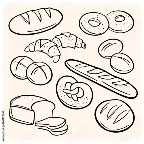 Delicious Hand-Drawn Bakery and Bread Products Doodle Set