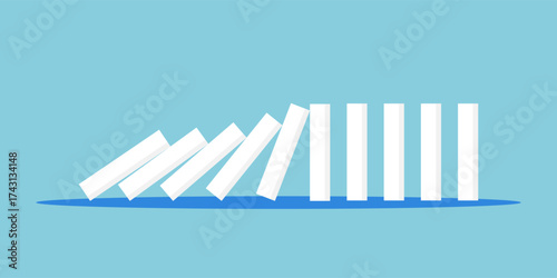 Falling dominoes on a blue background. Vector in flat style