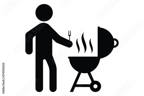 Barbecue Grill Icons BBQ Equipment, Outdoor Cooking Symbol, Summer
 Party Vector Illustration
