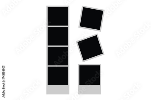 Photo Booth Picture Frame Set – Realistic Blank Photography Template, Retro Instant Snapshot Strips,
 Empty Vector Mockup Design