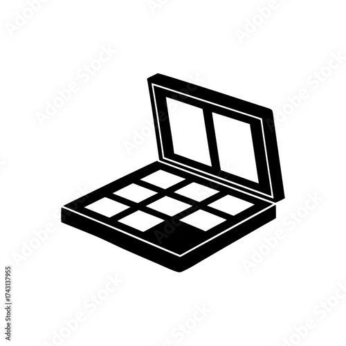 Open black eyeshadow palette on transparent background