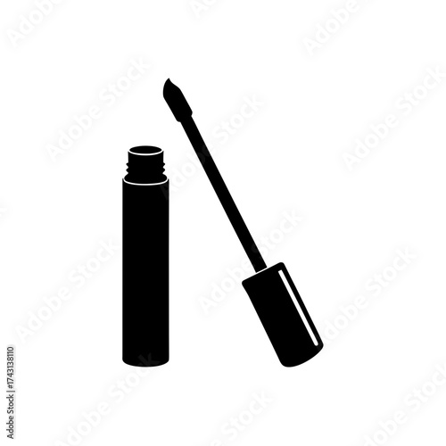 Mascara tube and applicator on transparent background