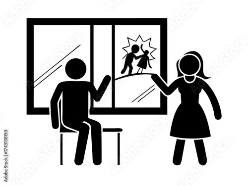A couple's heated discussion is highlighted against a bright window, presenting a dramatic silhouette effect.
