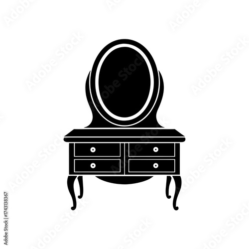 Dresser with oval mirror top on transparent background