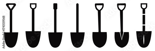 Shovel and Spade Silhouette Vector Icon Set for Gardening, Construction, and Farming Tools Collection