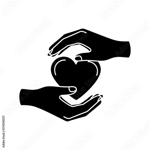 Hands gently holding a heart shape, symbolizing care and love, in a minimalist black and white style, conveying a message of compassion and support.